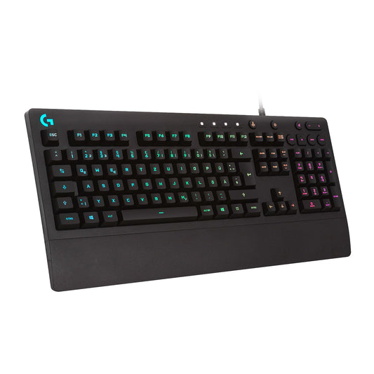👉 Gaming-Tastatur – RGB-Beleuchtung, programmierbare Tasten, Multimedia-Bedienelemente, integrierte Handballenauflage, spritzwassergeschützt, deutsches QWERTZ-Layout, Schwarz